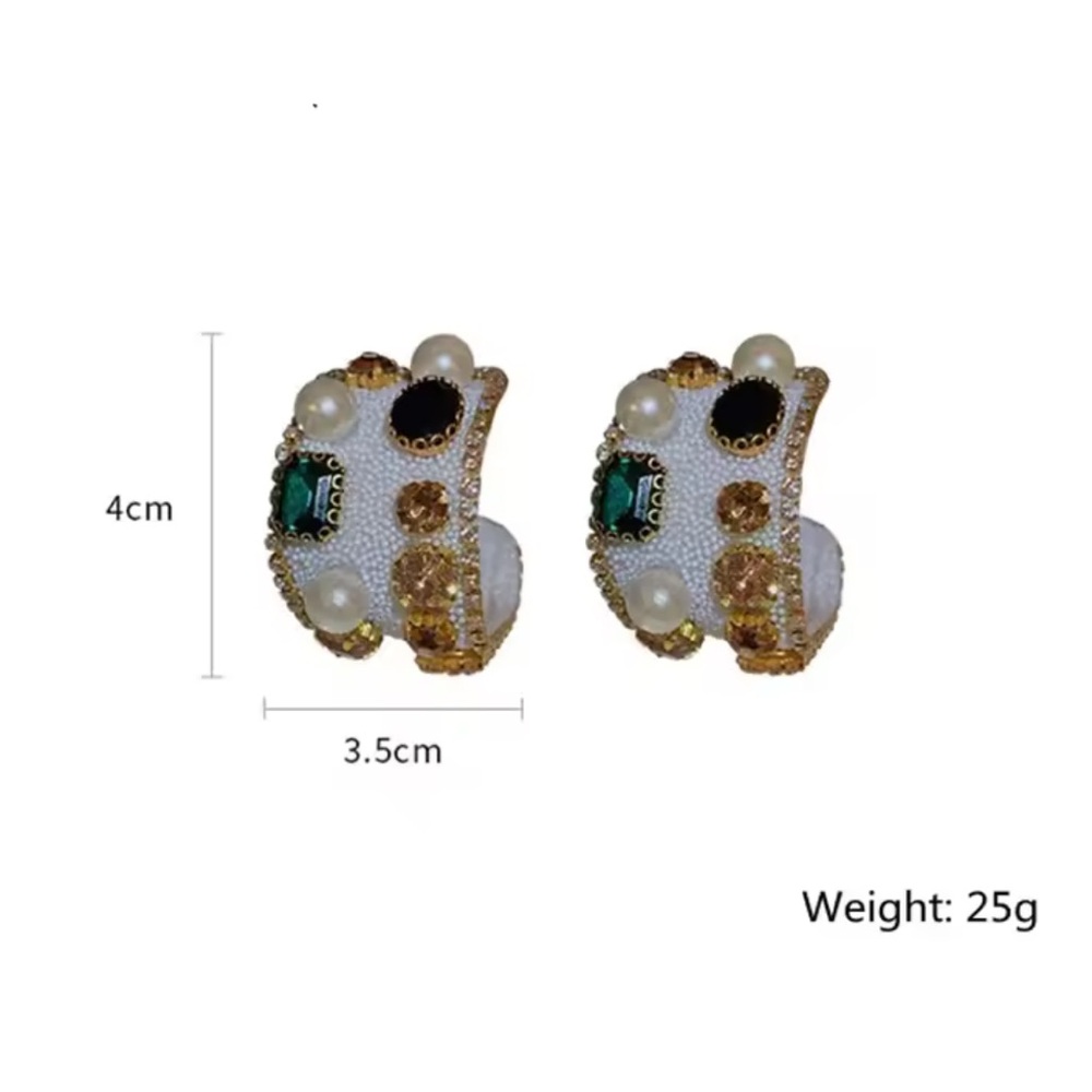 Black Gold Cuff Pearls and Emerald Crystals Luxurious Statement - Picture 5 of 7
